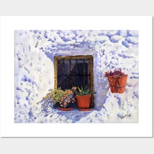 Old Window With Flower Pots Posters and Art